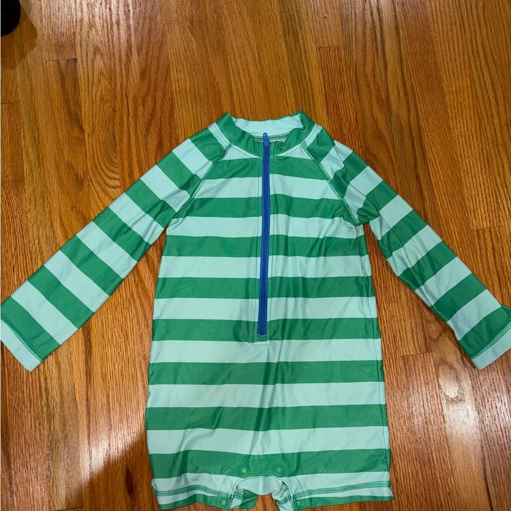 Primary Kids Swim Rashguard - Green and Light Aqua Stripes